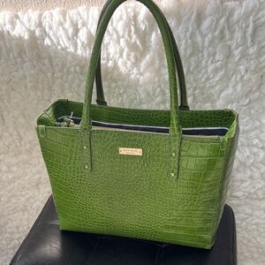 kate spade Green Croc-Embossed Tote with Gold Plate